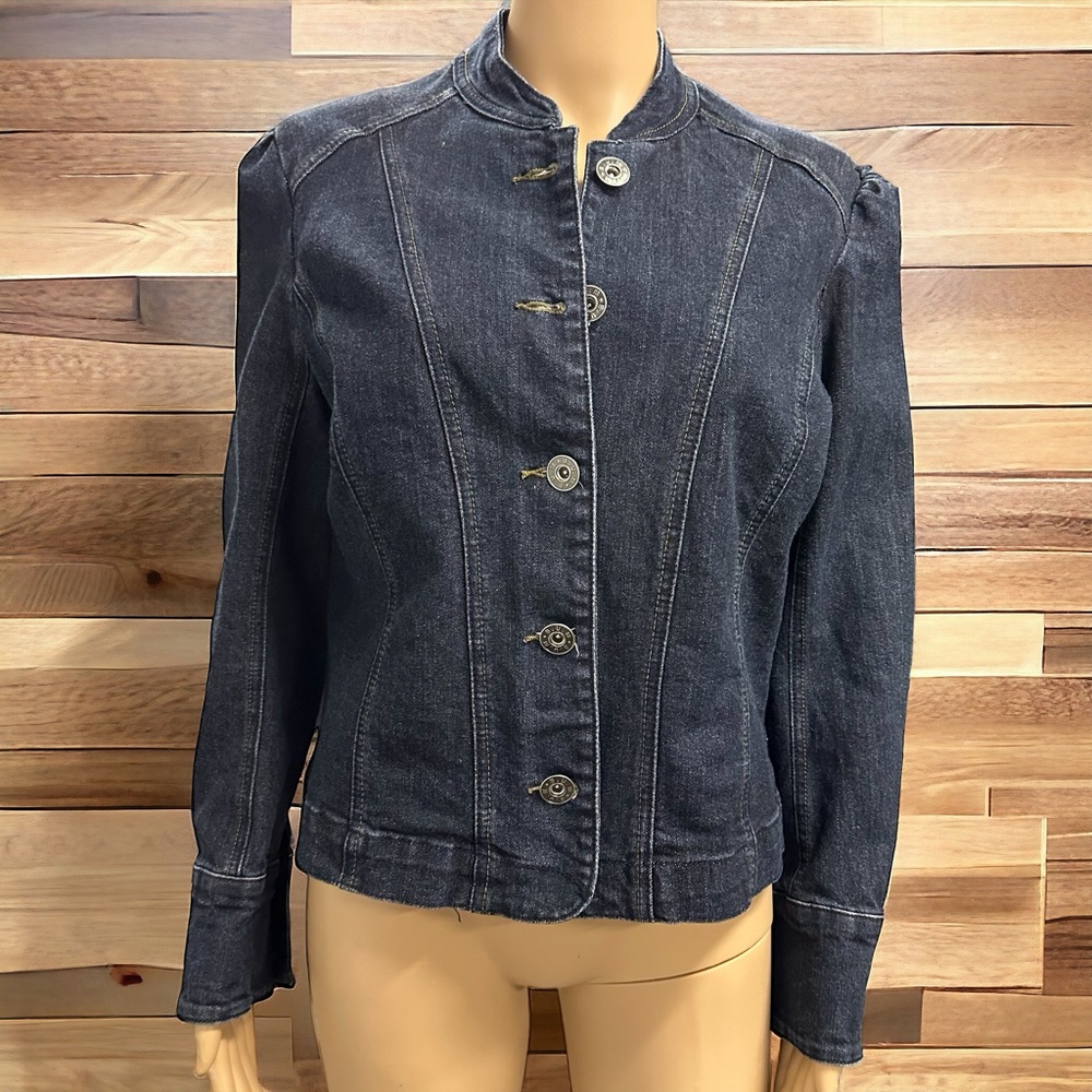 Bum Equipment Mandarin Collar Stretch Denim Button Up Blue Jean Jacket Cotton M